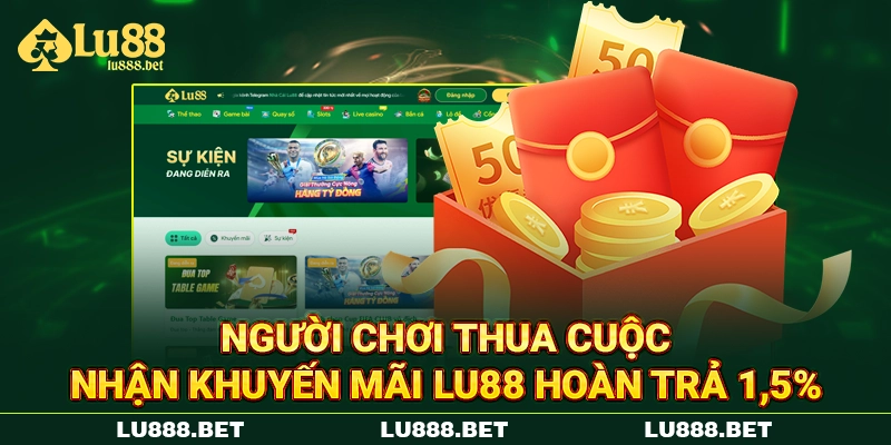 Người chơi thua cuộc nhận khuyến mãi LU88 hoàn trả 1,5% Người chơi thua cuộc nhận khuyến mãi LU88 hoàn trả 1,5%
